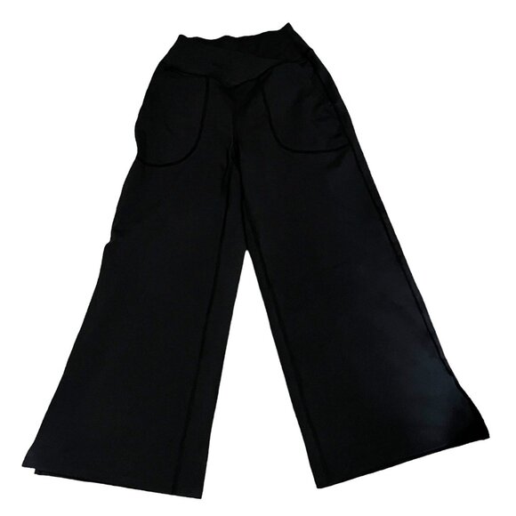 Halara Crossover Pocket Split Hem Yoga Pants Plus Sz 2XL Black Wide Leg Yoga Pan - Picture 5 of 9